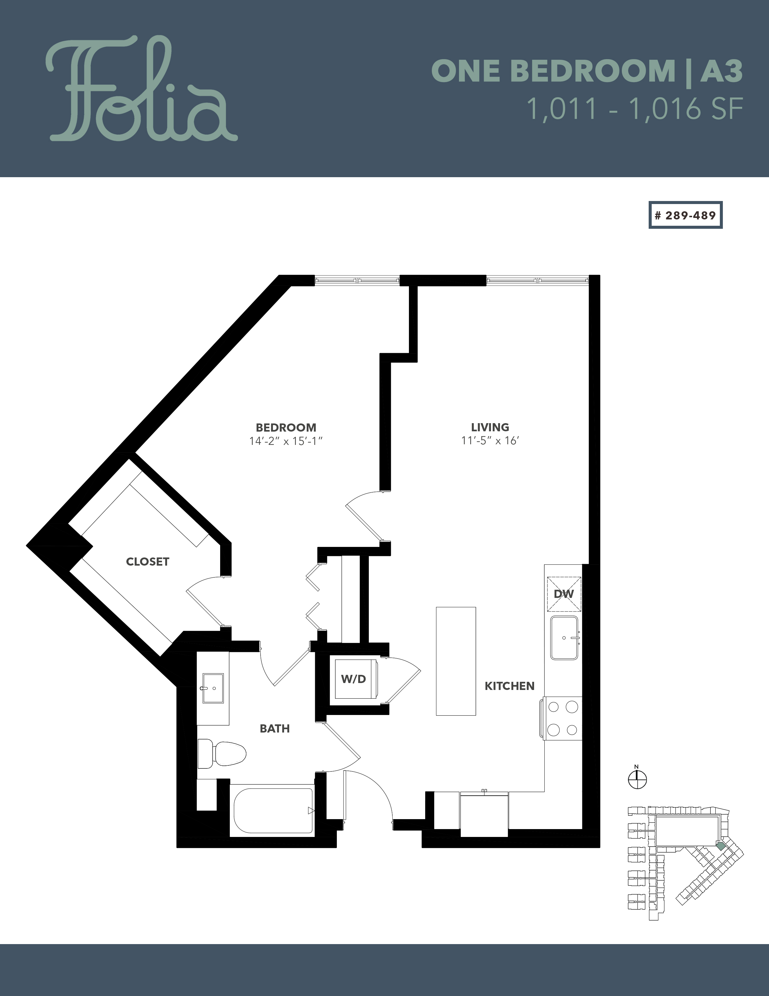 Floor plan for 1 bed, 1 bath, 1014 sqft